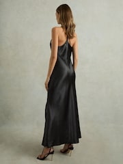 Reiss Charcoal Paisley Satin Cowl-Neck Slip Dress - Image 4 of 5