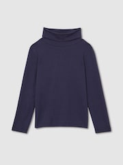 Reiss Navy Carey 13-14 yrs Cotton-Jersey Roll-Neck Top with Stretch - Image 1 of 4