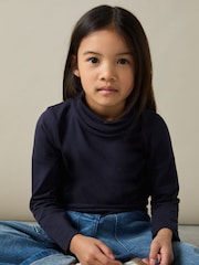 Reiss Navy Carey 13-14 yrs Cotton-Jersey Roll-Neck Top with Stretch - Image 2 of 4