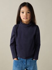 Reiss Navy Carey 13-14 yrs Cotton-Jersey Roll-Neck Top with Stretch - Image 3 of 4