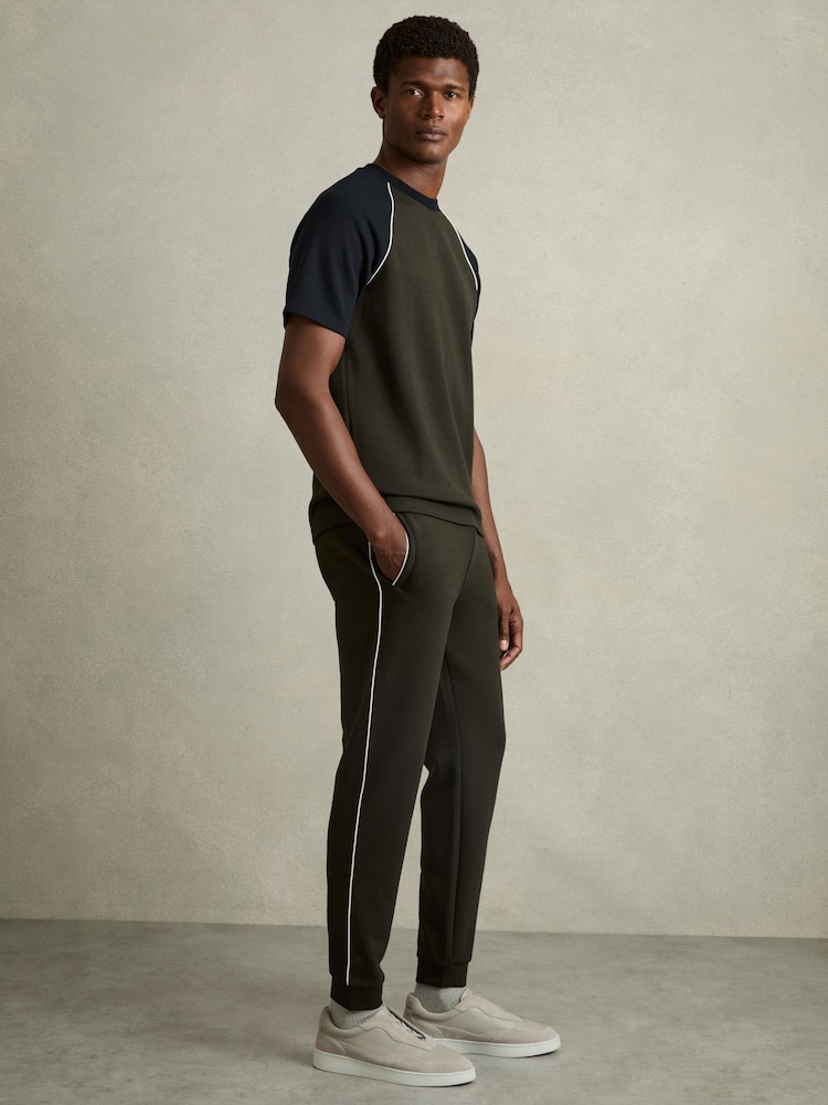 Reiss Forest Green Epping Interlock Piped Drawstring Joggers - Image 1 of 6