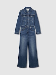 Reiss Mid Blue Celeste Cotton-Blend Denim Relaxed-Fit Jumpsuit - Image 2 of 7