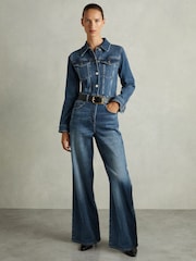 Reiss Mid Blue Celeste Cotton-Blend Denim Relaxed-Fit Jumpsuit - Image 3 of 7