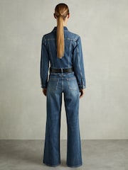 Reiss Mid Blue Celeste Cotton-Blend Denim Relaxed-Fit Jumpsuit - Image 6 of 7