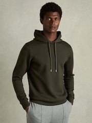 Reiss Forest Green Fabien Interlock Jersey Drawstring Hoodie - Image 1 of 7