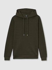 Reiss Forest Green Fabien Interlock Jersey Drawstring Hoodie - Image 2 of 7