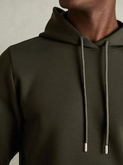 Reiss Forest Green Fabien Interlock Jersey Drawstring Hoodie - Image 4 of 7