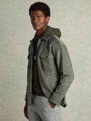 Reiss Forest Green Fabien Interlock Jersey Drawstring Hoodie - Image 6 of 7