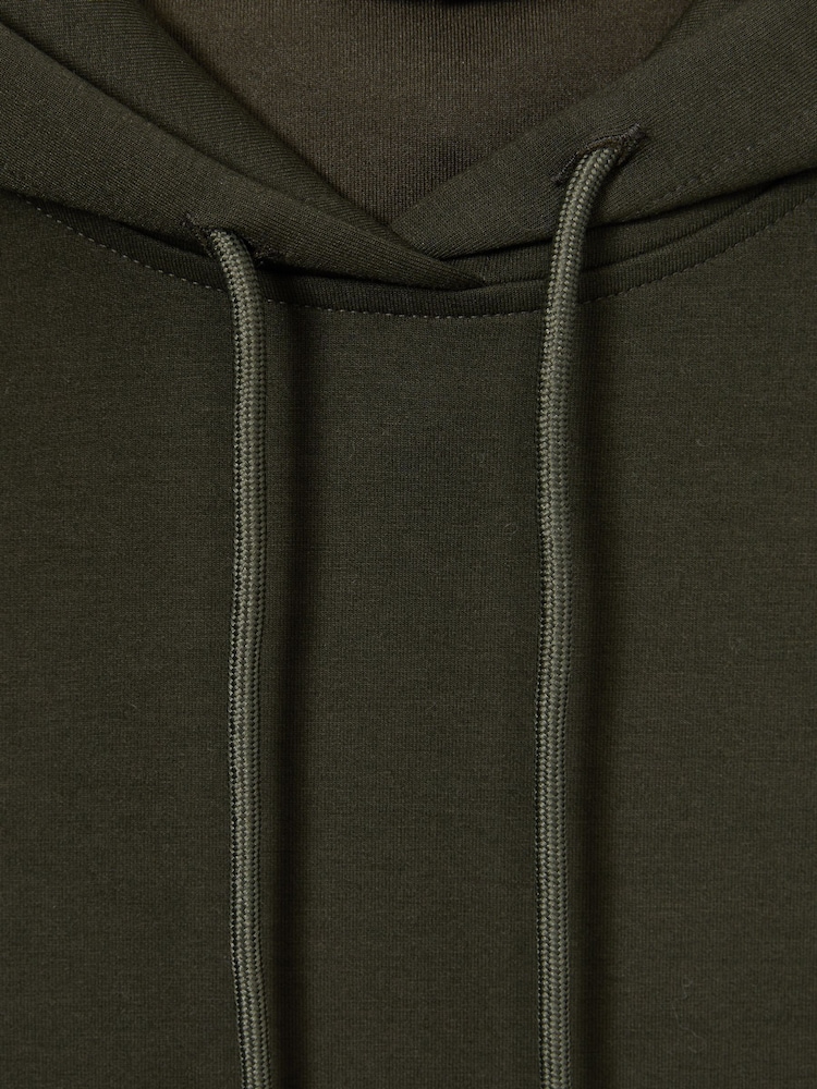 Reiss Forest Green Fabien Interlock Jersey Drawstring Hoodie - Image 7 of 7