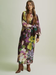 Florere Pleated Blouson Sleeve Midi Dress - Image 1 of 8