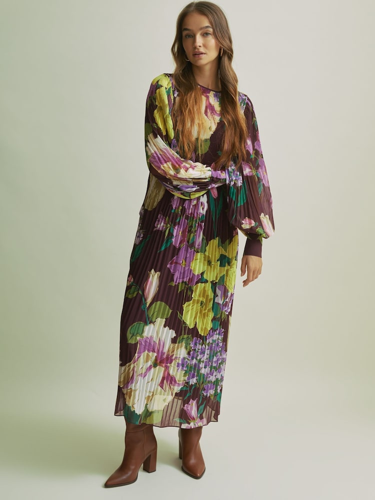 Florere Pleated Blouson Sleeve Midi Dress - Image 1 of 8