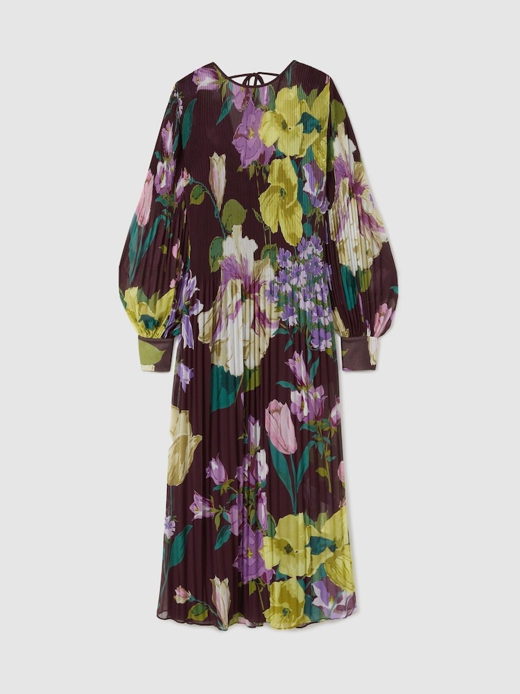 Florere Pleated Blouson Sleeve Midi Dress - Image 2 of 8