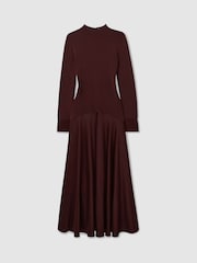 Бордовый - Florere Hybrid Knit-Satin Midi Dress - Image 2 of 6