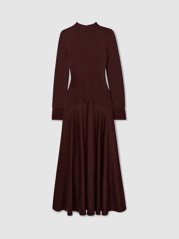 Burgund - Florere – Hybrid-Strick-Satin-Midikleid - Bild 2 von 6 Burgund - Florere – Hybrid-Strick-Satin-Midikleid - Bild 2 von 6