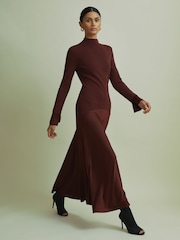 Бордовый - Florere Hybrid Knit-Satin Midi Dress - Image 4 of 6