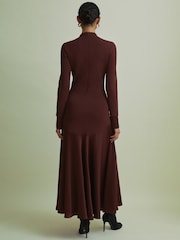 Бордовый - Florere Hybrid Knit-Satin Midi Dress - Image 5 of 6