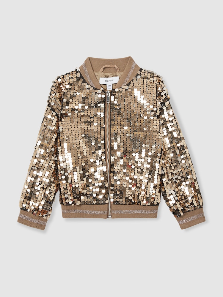 Reiss Gold Rebecca 13-14 yrs Sequin Bomber Jacket - Image 1 of 4