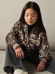 Reiss Gold Rebecca 13-14 yrs Sequin Bomber Jacket - Image 2 of 4