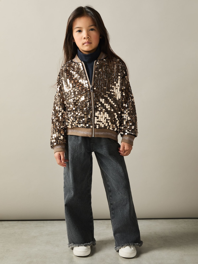 Reiss Gold Rebecca 13-14 yrs Sequin Bomber Jacket - Image 3 of 4