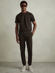 Reiss Chocolate Brown Premier Interlock-Jersey Drawstring Joggers - Image 1 of 6