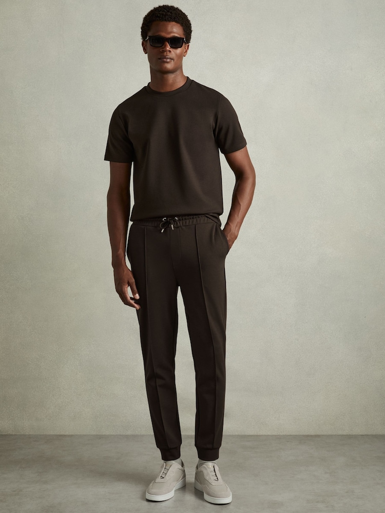 Reiss Chocolate Brown Premier Interlock-Jersey Drawstring Joggers - Image 1 of 6
