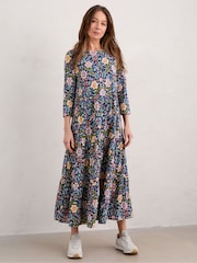 Seasalt Cornwall Blue Line Strokes Tiered Jersey Dress - Image 2 of 9