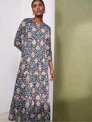 Seasalt Cornwall Blue Line Strokes Tiered Jersey Dress - Image 5 of 9