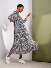 Seasalt Cornwall Blue Line Strokes Tiered Jersey Dress - Image 6 of 9