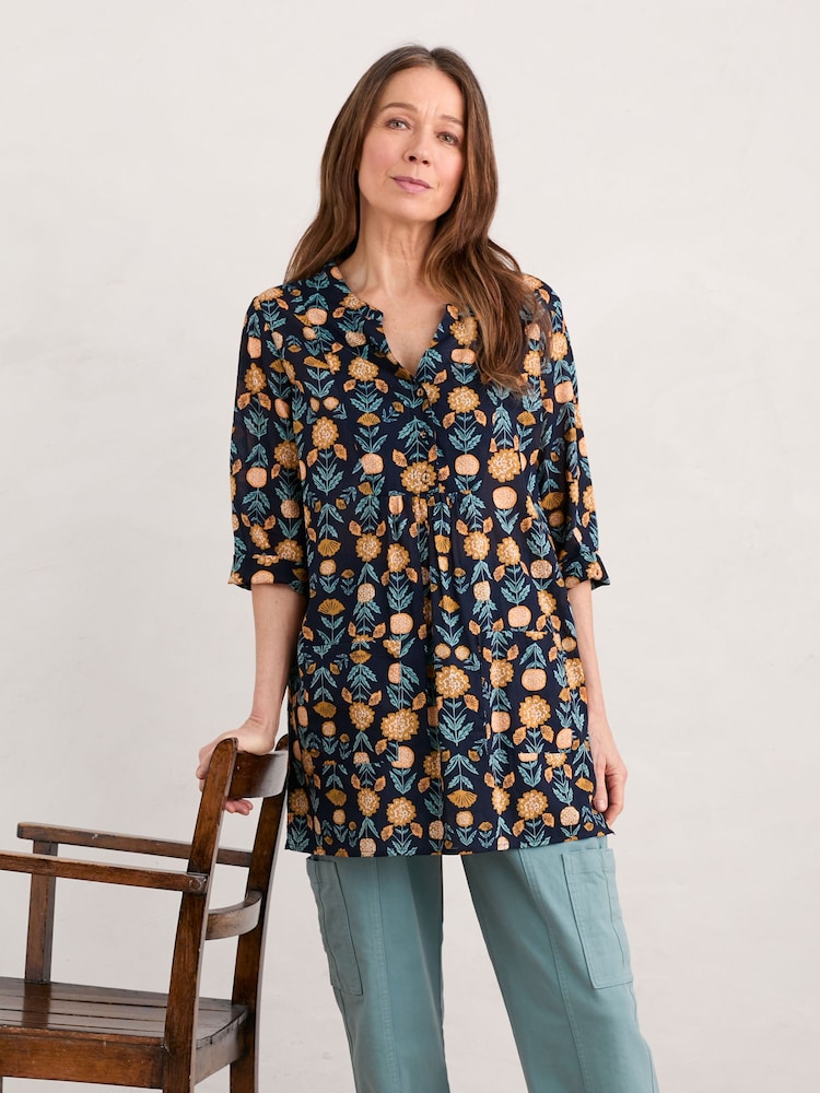Seasalt Cornwall Blue Aventurier Printed Cotton Tunic - Image 1 of 5