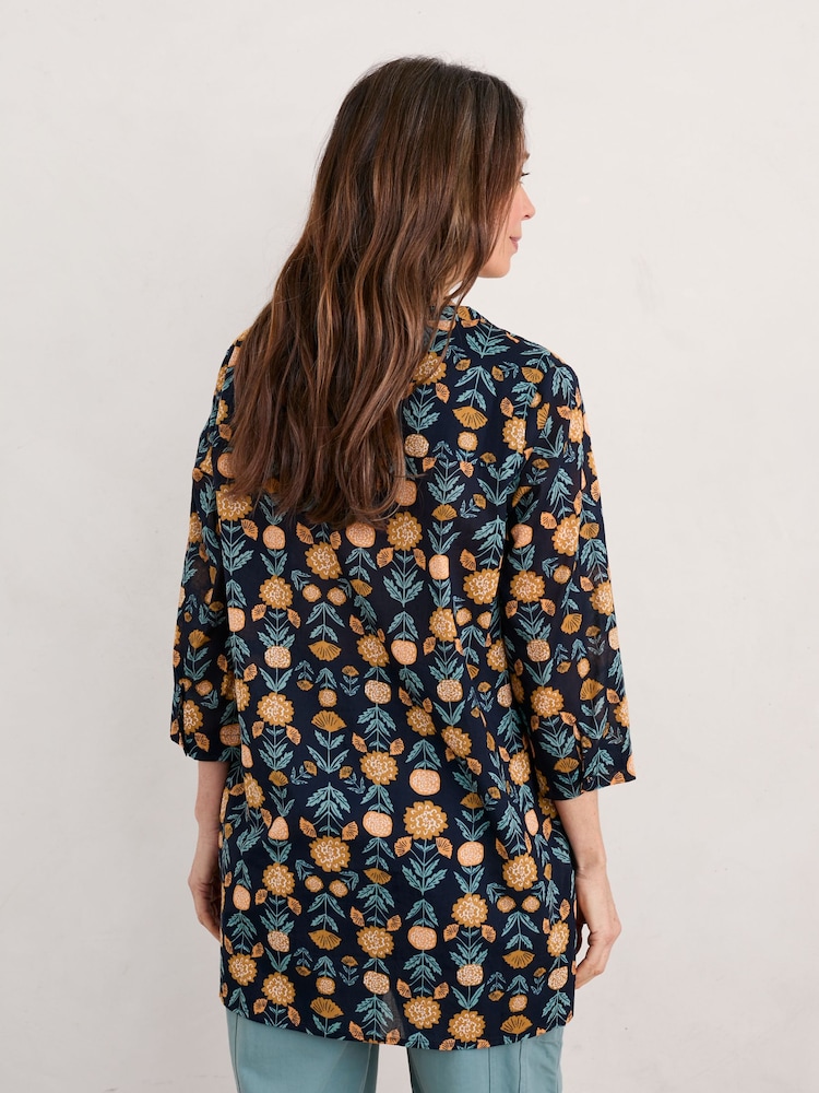 Seasalt Cornwall Blue Aventurier Printed Cotton Tunic - Image 2 of 5