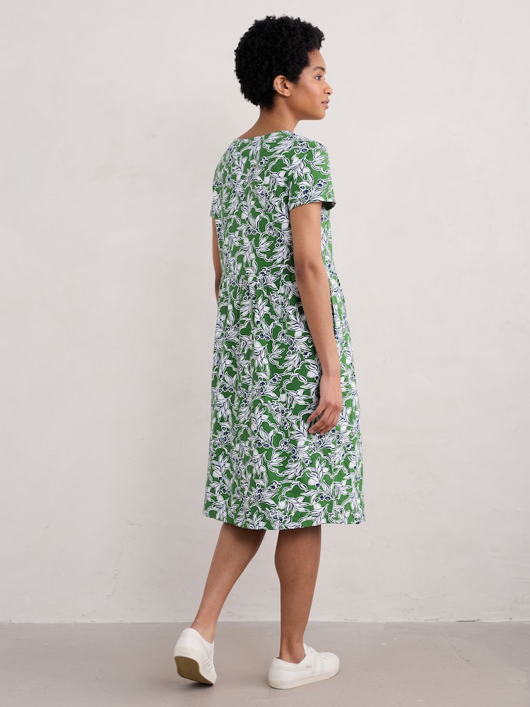 Seasalt Cornwall Green Brush Drawing V-Neck Jersey Dress - Image 2 of 5