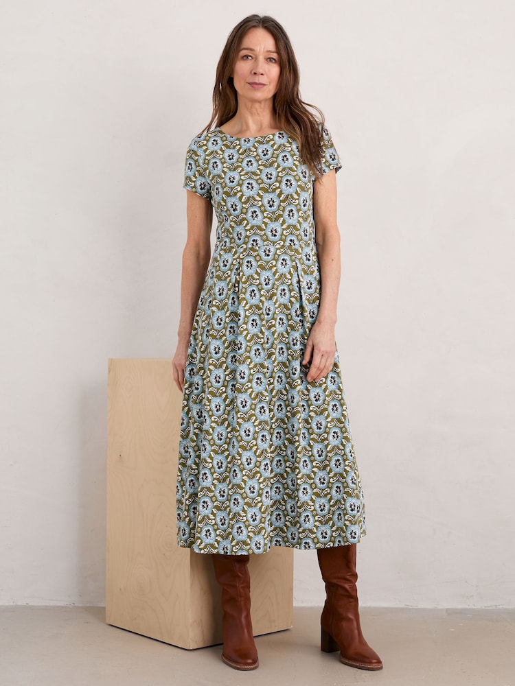 Seasalt Cornwall Green Petite Wild Bouquet Jersey Midi Dress - Image 1 of 5