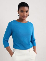 Seasalt Cornwall Blue Easel 3/4 Sleeve Top - Image 1 of 4
