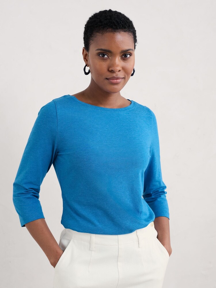 Seasalt Cornwall Blue Easel 3/4 Sleeve Top - Image 1 of 4