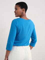 Seasalt Cornwall Blue Easel 3/4 Sleeve Top - Image 2 of 4