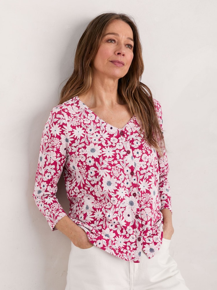 Seasalt Cornwall Pink Studio Glass 3/4 Sleeve Top - Image 1 of 5