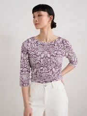 Seasalt Cornwall Purple Easel 3/4 Sleeve Top - Image 1 of 5