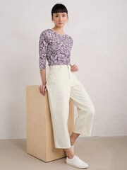 Seasalt Cornwall Purple Easel 3/4 Sleeve Top - Image 2 of 5
