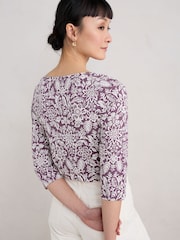 Seasalt Cornwall Purple Easel 3/4 Sleeve Top - Image 3 of 5