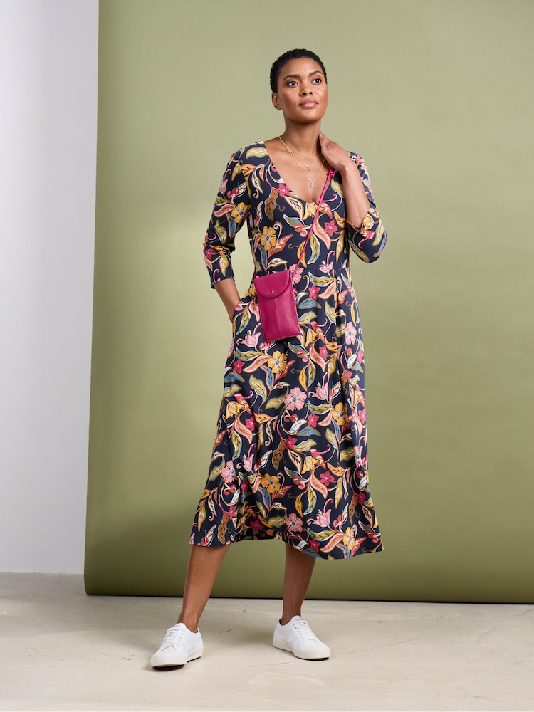 Seasalt Cornwall Black Helena V-Neck Jersey Midi Dress - Image 1 of 6 Seasalt Cornwall Black Helena V-Neck Jersey Midi Dress - Image 1 of 6