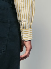 Yellow Slim Fit Single Cuff Long Sleeve 100% Cotton Striped Shirt - Image 4 of 7