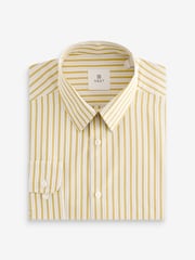 Yellow Slim Fit Single Cuff Long Sleeve 100% Cotton Striped Shirt - Image 5 of 7