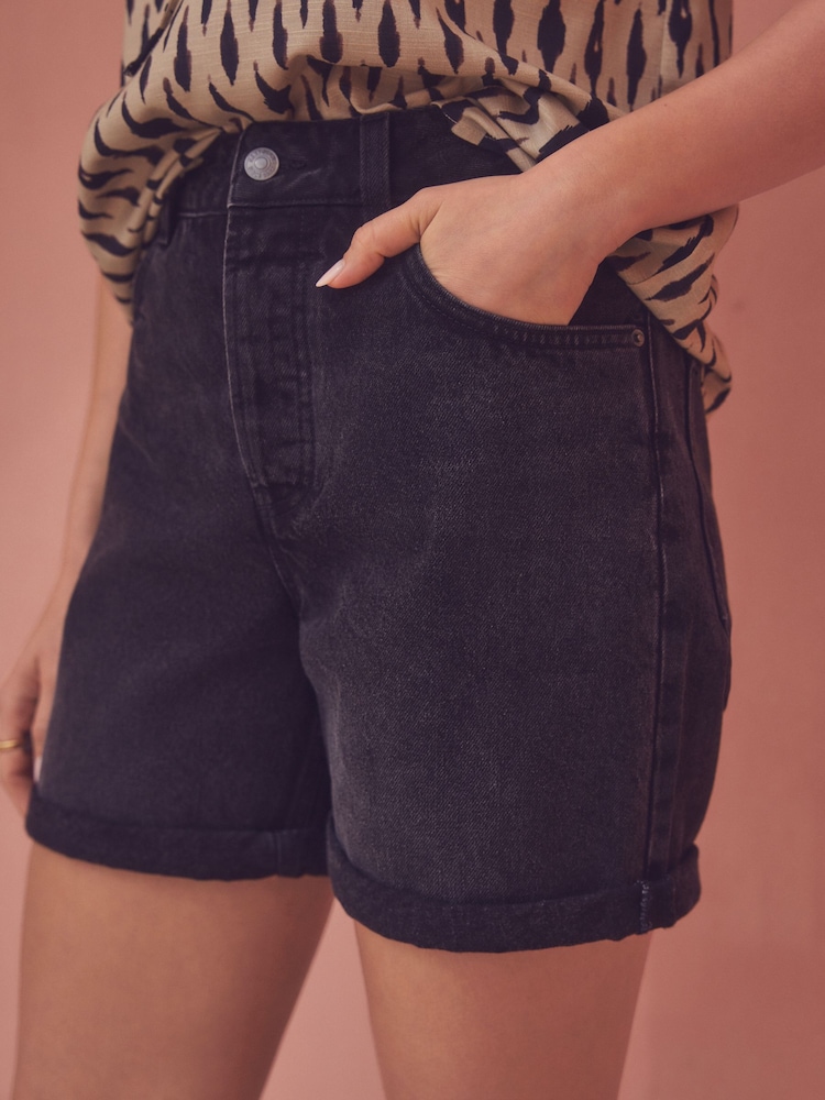Noir - Short en jean décontracté Bleach Turn Up 100% coton - Image 4 of 4