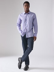 Light Blue/Coral Pink Slim Fit Single Cuff Long Sleeve 100% Cotton Striped Shirt - Image 2 of 8