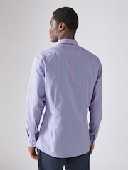 Light Blue/Coral Pink Slim Fit Single Cuff Long Sleeve 100% Cotton Striped Shirt - Image 3 of 8