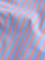 Light Blue/Coral Pink Slim Fit Single Cuff Long Sleeve 100% Cotton Striped Shirt - Image 8 of 8