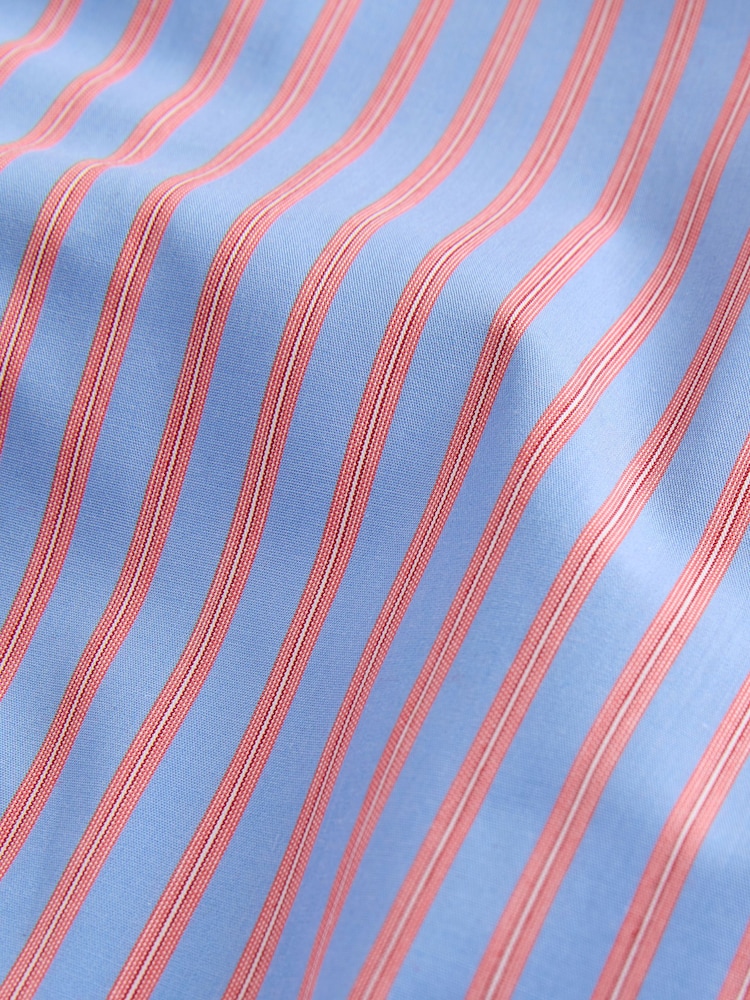 Light Blue/Coral Pink Slim Fit Single Cuff Long Sleeve 100% Cotton Striped Shirt - Image 8 of 8