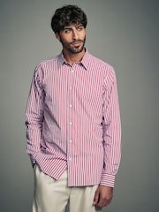 Pink Slim Fit Single Cuff Long Sleeve 100% Cotton Striped Shirt - Image 1 of 7