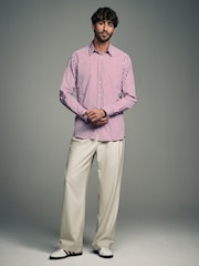 Pink Slim Fit Single Cuff Long Sleeve 100% Cotton Striped Shirt - Image 3 of 7