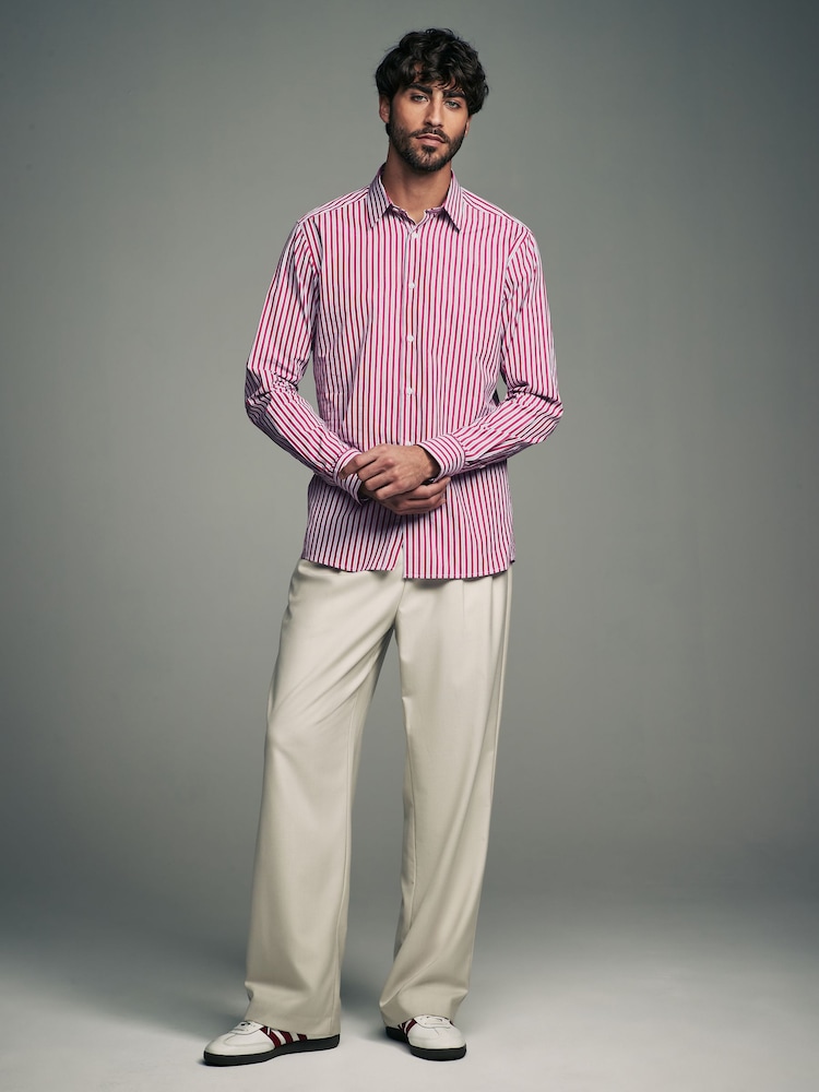 Pink Slim Fit Single Cuff Long Sleeve 100% Cotton Striped Shirt - Image 3 of 7